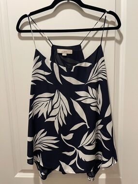 LOFT Navy & White Leaf Print Camisole Top